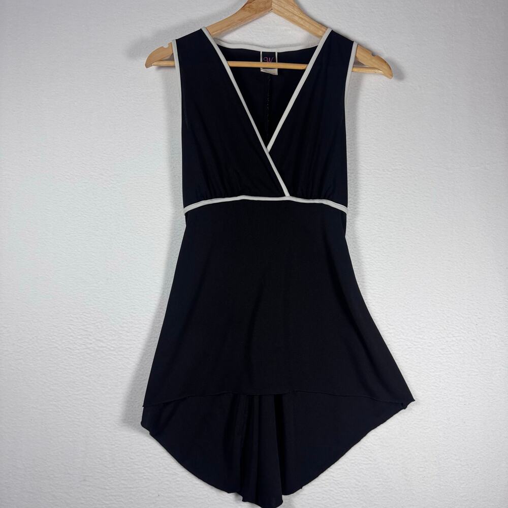 Vintage WRAPPER Hi Low V-Neck Babydoll Sleeveless Top Black Minimalist size M